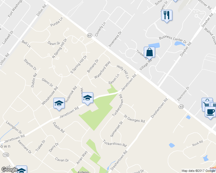 map of restaurants, bars, coffee shops, grocery stores, and more near 1813 Saxon Lane in Maple Glen