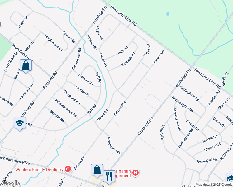 map of restaurants, bars, coffee shops, grocery stores, and more near 3122 Hayes Road in Norristown