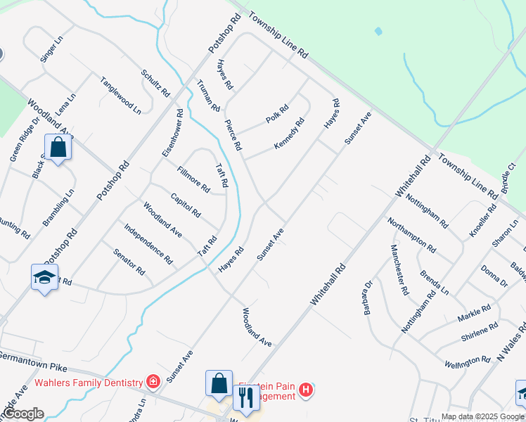 map of restaurants, bars, coffee shops, grocery stores, and more near 3122 Hayes Road in Norristown