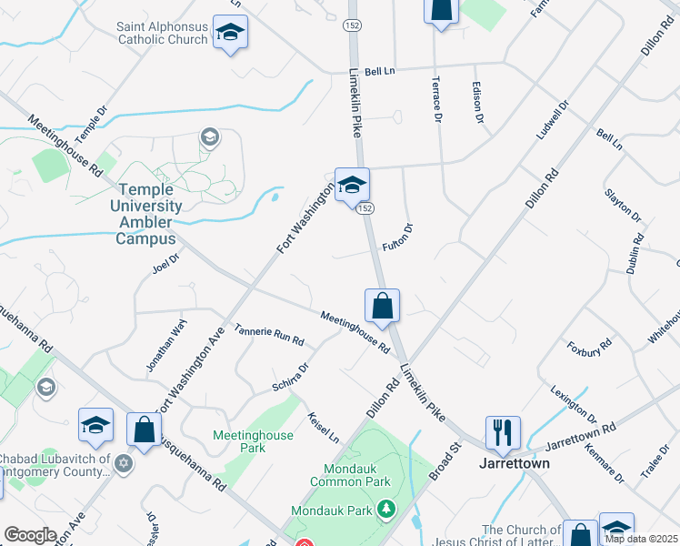 map of restaurants, bars, coffee shops, grocery stores, and more near 1019 Fulton Drive in Maple Glen