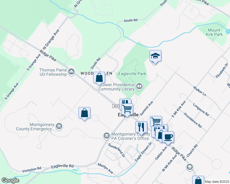 map of restaurants, bars, coffee shops, grocery stores, and more near 4013 Bittersweet Circle in Collegeville