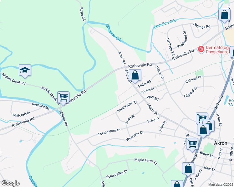 map of restaurants, bars, coffee shops, grocery stores, and more near 32 Crestview Drive in Akron