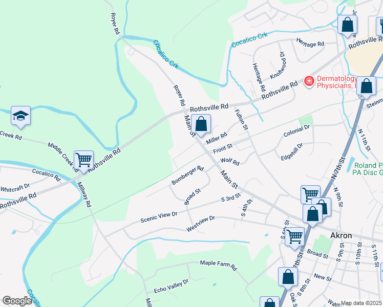 map of restaurants, bars, coffee shops, grocery stores, and more near 15 Crestview Drive in Akron