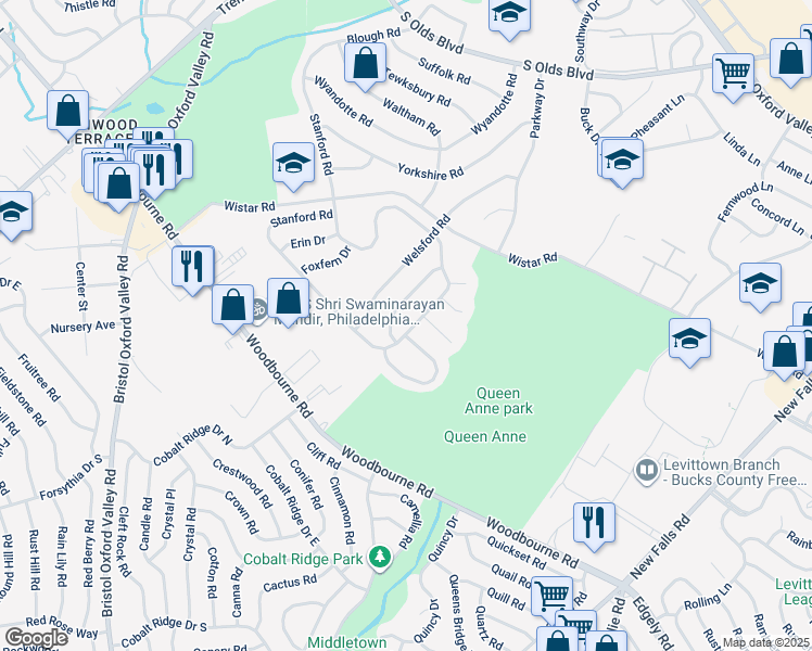 map of restaurants, bars, coffee shops, grocery stores, and more near 460 Stanford Road in Fairless Hills