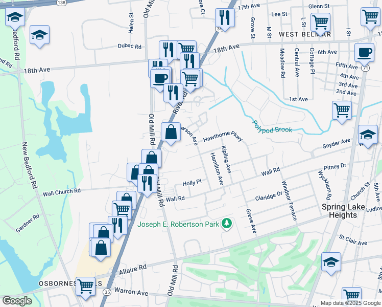 map of restaurants, bars, coffee shops, grocery stores, and more near 1202 Glendale Parkway in Spring Lake