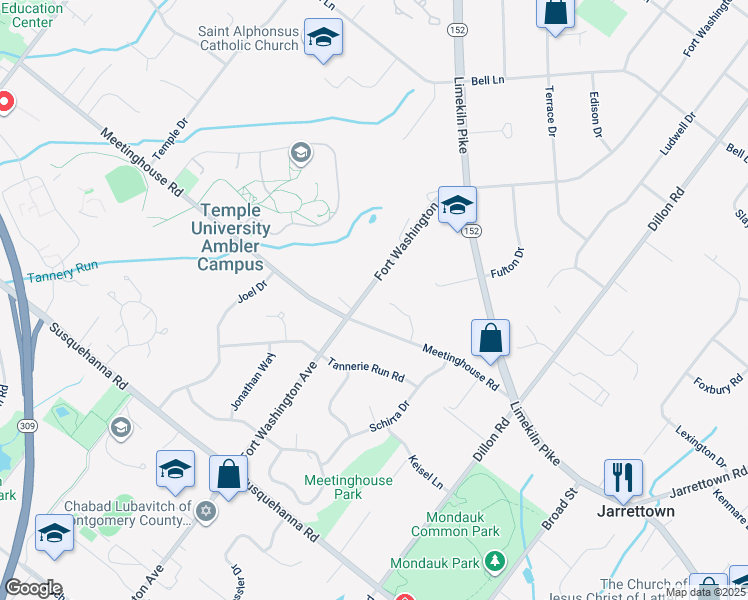 map of restaurants, bars, coffee shops, grocery stores, and more near 1517 Fort Washington Avenue in Maple Glen