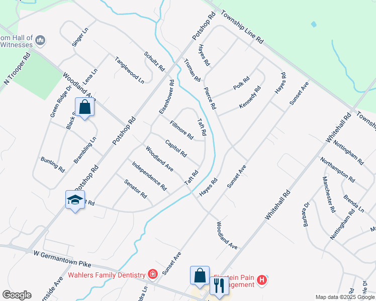 map of restaurants, bars, coffee shops, grocery stores, and more near 905 Fillmore Road in Eagleville