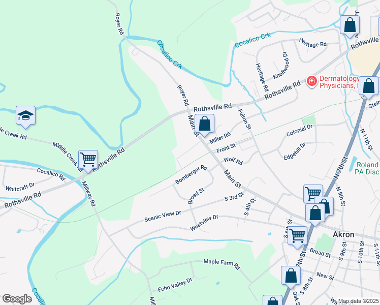 map of restaurants, bars, coffee shops, grocery stores, and more near 19 Crestview Drive in Akron