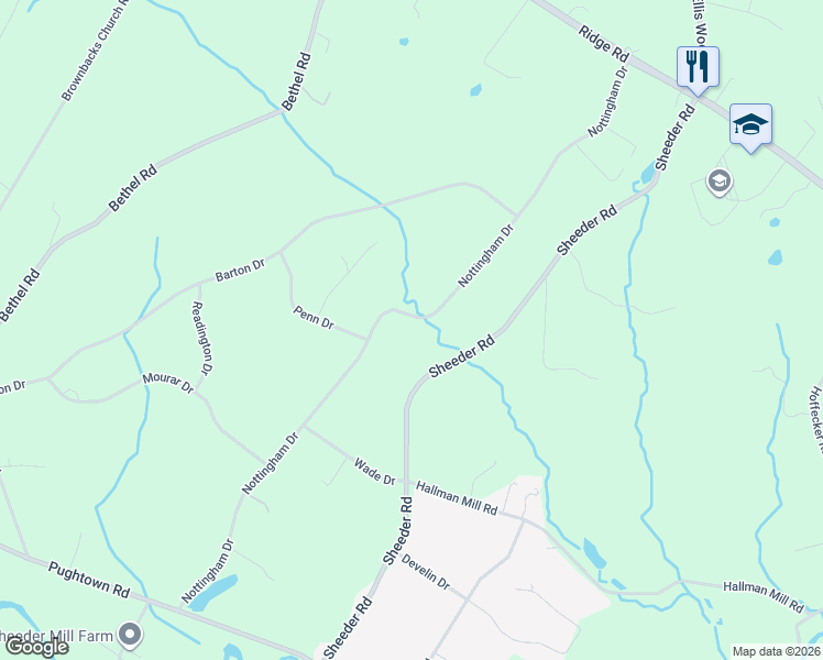 map of restaurants, bars, coffee shops, grocery stores, and more near 205 Nottingham Drive in Spring City