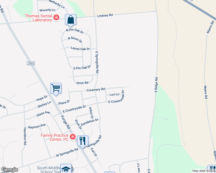 map of restaurants, bars, coffee shops, grocery stores, and more near 106 Creamery Road in Boiling Springs