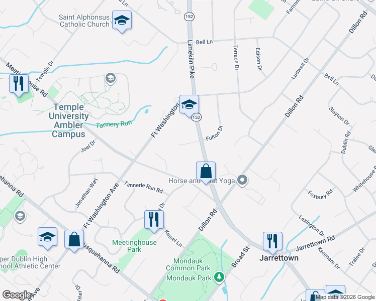 map of restaurants, bars, coffee shops, grocery stores, and more near 1023 Fulton Drive in Maple Glen