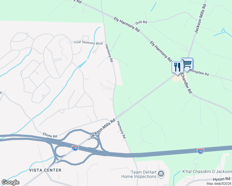 map of restaurants, bars, coffee shops, grocery stores, and more near 763 Harmony Road in Jackson Township