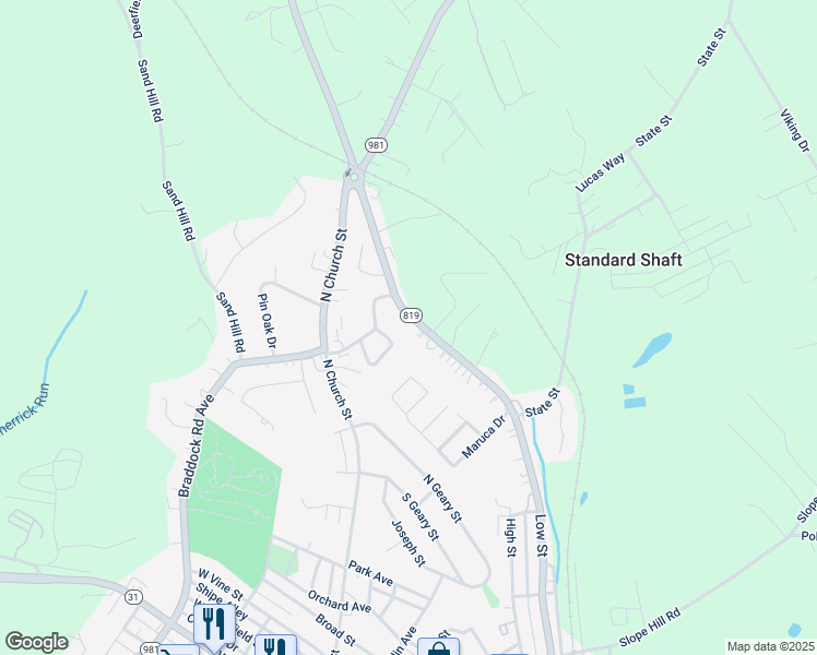 map of restaurants, bars, coffee shops, grocery stores, and more near 6961 Pennsylvania 819 in Mount Pleasant