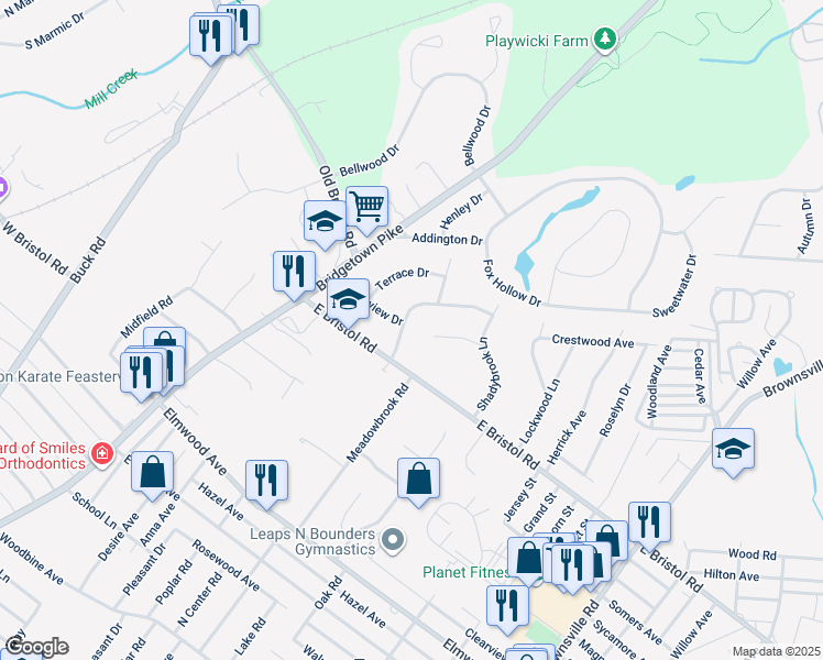 map of restaurants, bars, coffee shops, grocery stores, and more near 2015 Delwhit Drive in Feasterville-Trevose