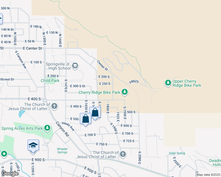 map of restaurants, bars, coffee shops, grocery stores, and more near 314 South 1850 East in Springville