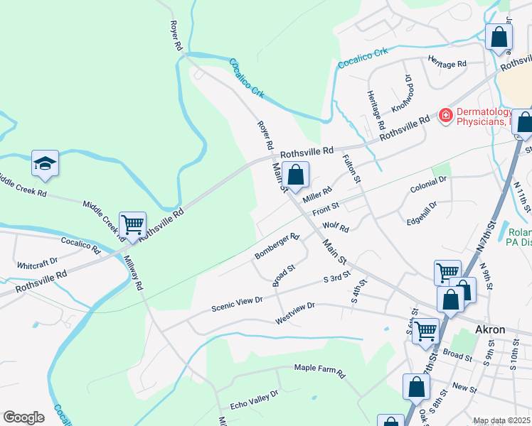 map of restaurants, bars, coffee shops, grocery stores, and more near 20 Crestview Drive in Akron