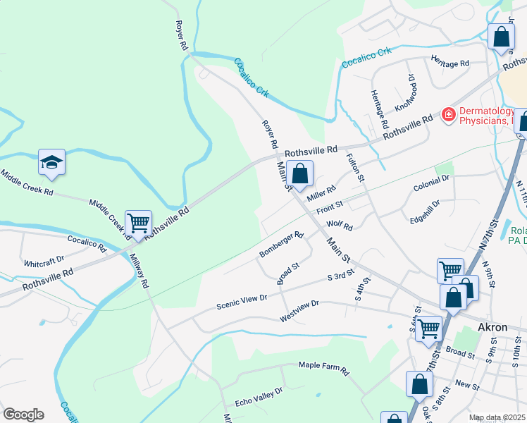 map of restaurants, bars, coffee shops, grocery stores, and more near 28 Crestview Drive in Akron