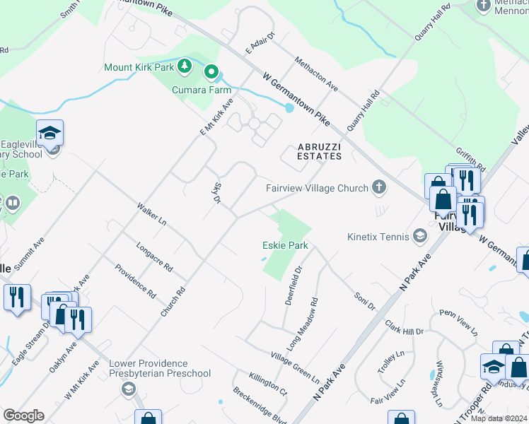 map of restaurants, bars, coffee shops, grocery stores, and more near 516 Church Road in Eagleville