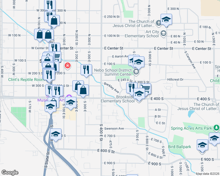 map of restaurants, bars, coffee shops, grocery stores, and more near 525 Buckley Avenue in Springville