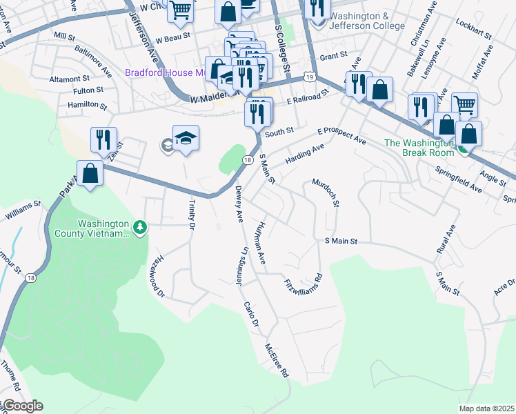 map of restaurants, bars, coffee shops, grocery stores, and more near 41 Acheson Avenue in Washington