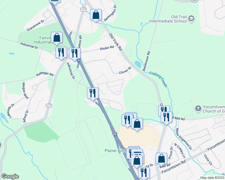 map of restaurants, bars, coffee shops, grocery stores, and more near 700 Salem Road in York County
