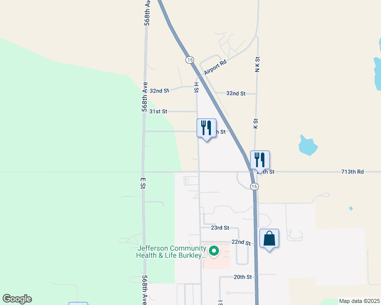map of restaurants, bars, coffee shops, grocery stores, and more near 2801 H Street in Fairbury