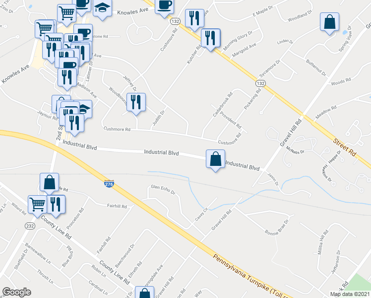 map of restaurants, bars, coffee shops, grocery stores, and more near 1225 Industrial Boulevard in Southampton