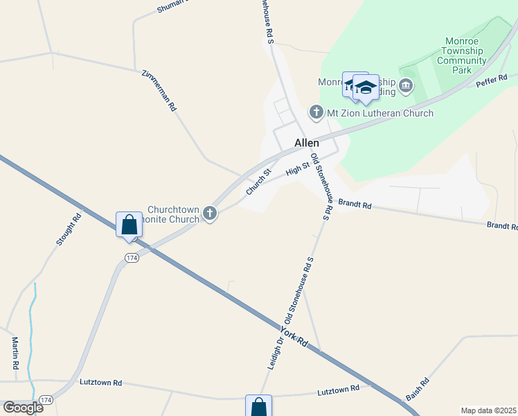 map of restaurants, bars, coffee shops, grocery stores, and more near 1329 Church Street in Carlisle