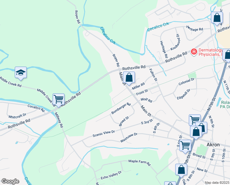 map of restaurants, bars, coffee shops, grocery stores, and more near 20 Crestview Drive in Akron