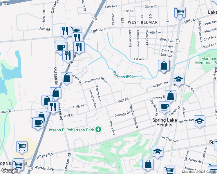 map of restaurants, bars, coffee shops, grocery stores, and more near 2423 Homestead Avenue in Spring Lake