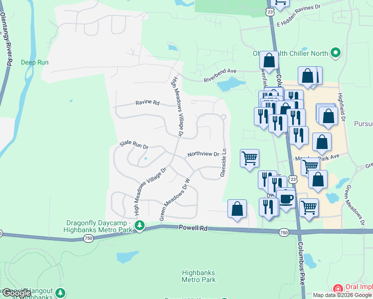 map of restaurants, bars, coffee shops, grocery stores, and more near 366 Northview Drive in Powell
