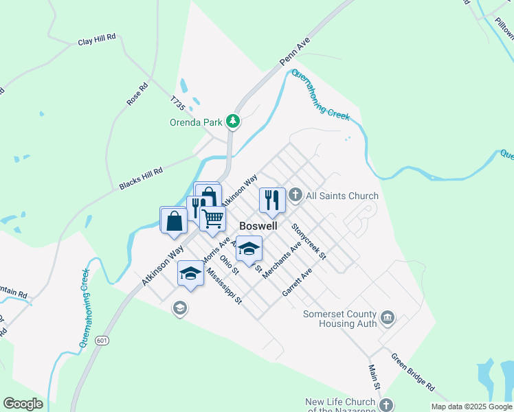 map of restaurants, bars, coffee shops, grocery stores, and more near 228 Center St in Boswell