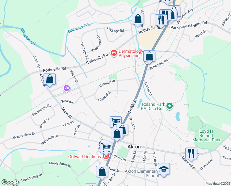 map of restaurants, bars, coffee shops, grocery stores, and more near 302 Manor Ridge Drive in Akron
