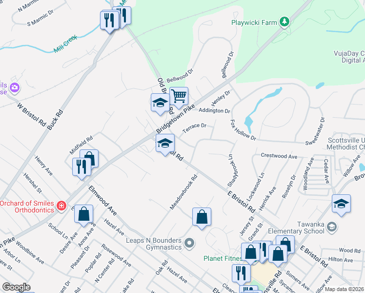 map of restaurants, bars, coffee shops, grocery stores, and more near 26 Mapleview Drive in Feasterville-Trevose