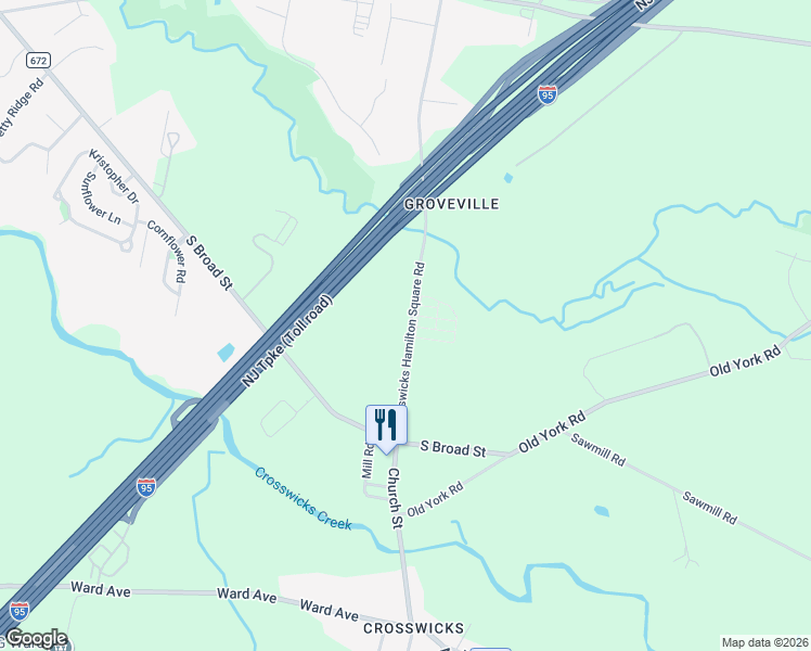 map of restaurants, bars, coffee shops, grocery stores, and more near 4881 Crosswicks Hamilton Square Road in Hamilton Township