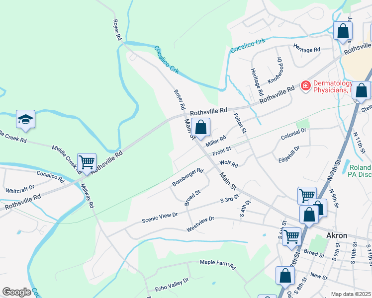 map of restaurants, bars, coffee shops, grocery stores, and more near 14 Crestview Drive in Akron