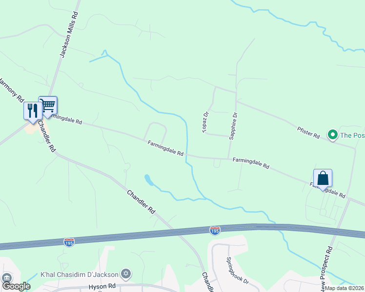 map of restaurants, bars, coffee shops, grocery stores, and more near 840 Farmingdale Road in Jackson Township