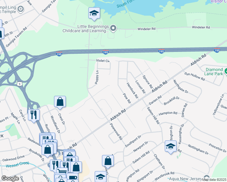 map of restaurants, bars, coffee shops, grocery stores, and more near 16 Burdge Drive in Howell Township