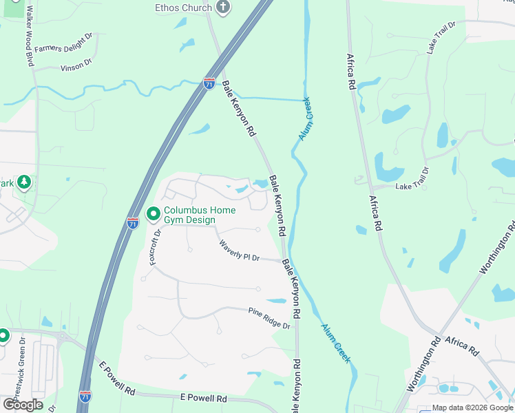 map of restaurants, bars, coffee shops, grocery stores, and more near 7316 Kirklington Street in Lewis Center