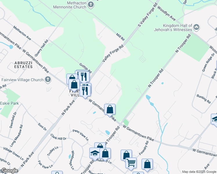 map of restaurants, bars, coffee shops, grocery stores, and more near 1034 Ethel Avenue in Norristown