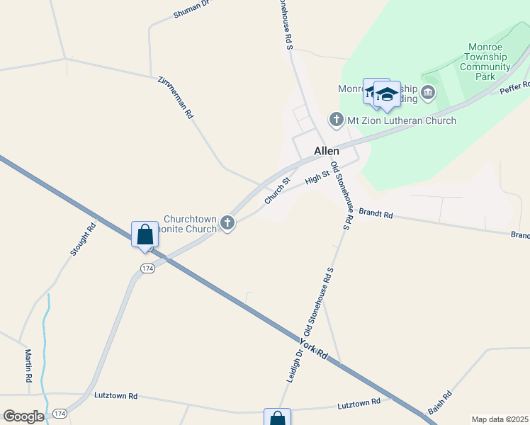 map of restaurants, bars, coffee shops, grocery stores, and more near 1329 Church Street in Carlisle
