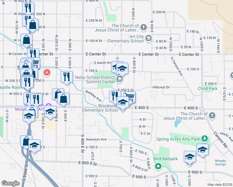 map of restaurants, bars, coffee shops, grocery stores, and more near in Springville
