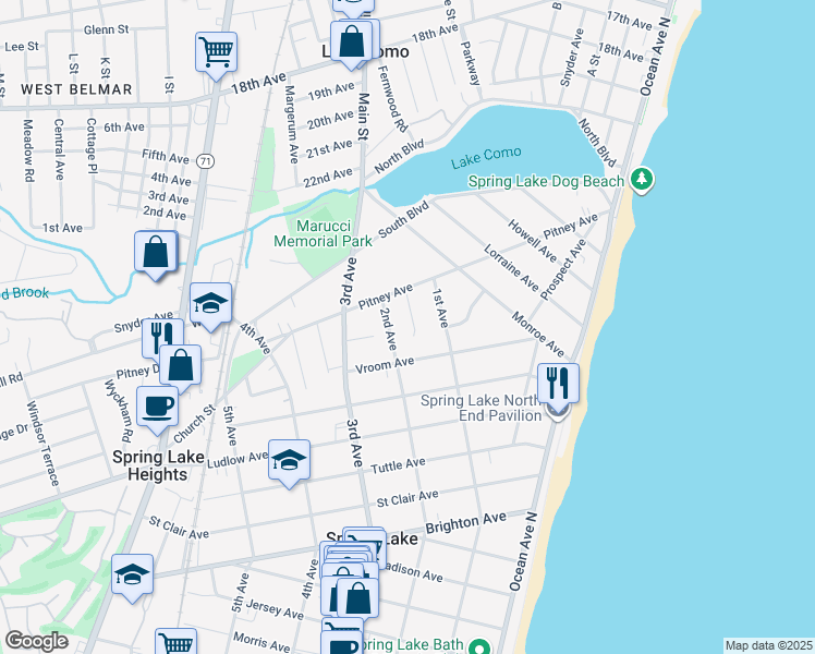 map of restaurants, bars, coffee shops, grocery stores, and more near 2214 2nd Avenue in Spring Lake