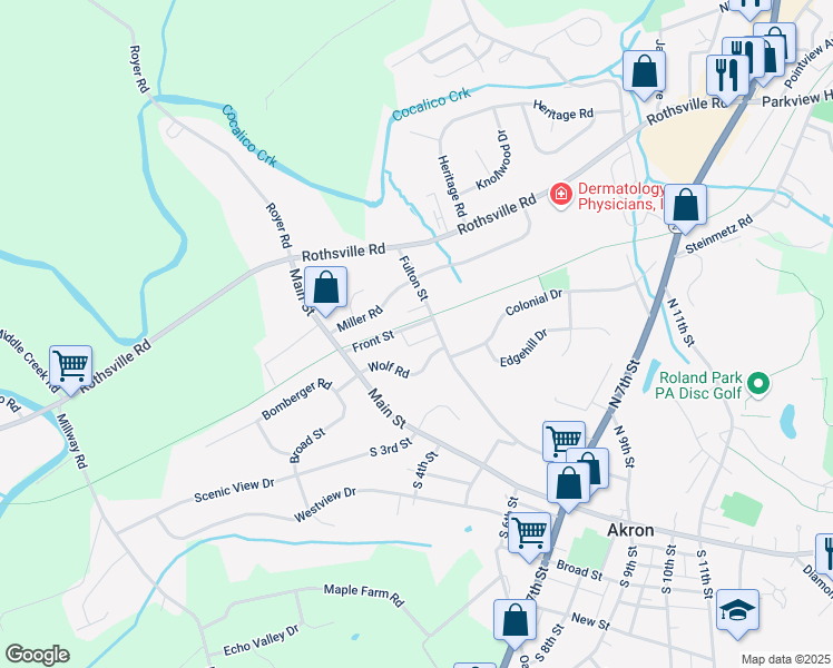 map of restaurants, bars, coffee shops, grocery stores, and more near 137 Front Street in Akron