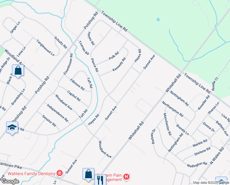 map of restaurants, bars, coffee shops, grocery stores, and more near 3202 East Hayes Road in Norristown