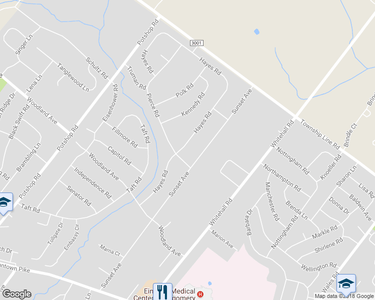 map of restaurants, bars, coffee shops, grocery stores, and more near 3202 East Hayes Road in Norristown