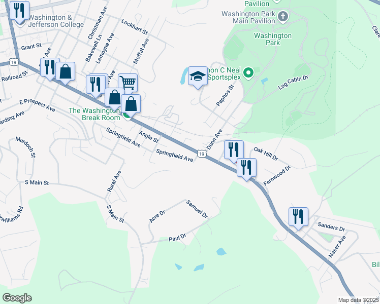 map of restaurants, bars, coffee shops, grocery stores, and more near 850 East Maiden Street in Washington