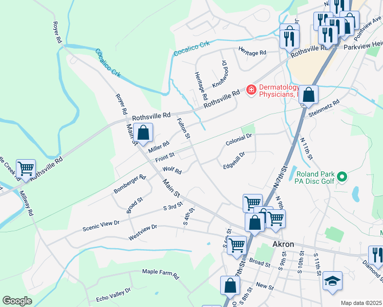 map of restaurants, bars, coffee shops, grocery stores, and more near 137 Front Street in Akron