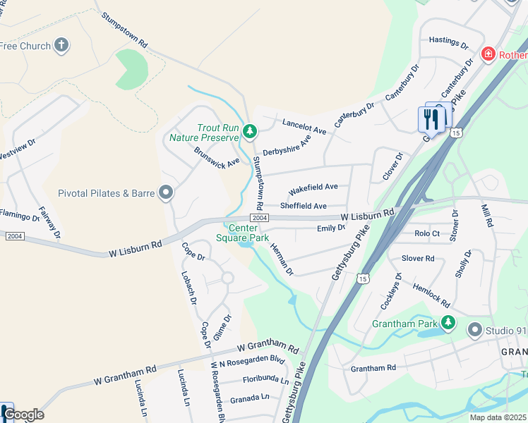 map of restaurants, bars, coffee shops, grocery stores, and more near 1007 Sheffield Avenue in Mechanicsburg