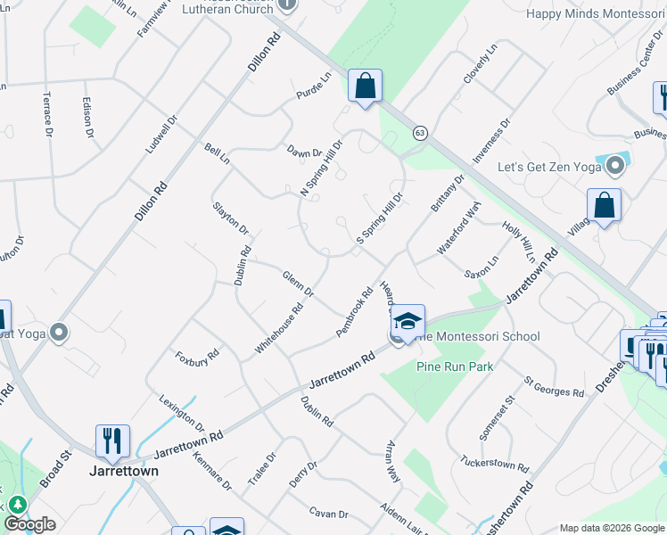map of restaurants, bars, coffee shops, grocery stores, and more near 1677 Whitehouse Road in Maple Glen